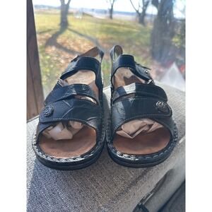 Finn Comfort Black Leather Adjustable Strap Comfort Sandals Women Size 8 39